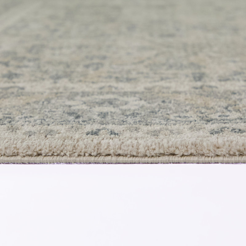 Tapis Karlovich bleu/beige à bordure traditionnelle, Bleu / Beige, 7 pi 10 po x 10 pi