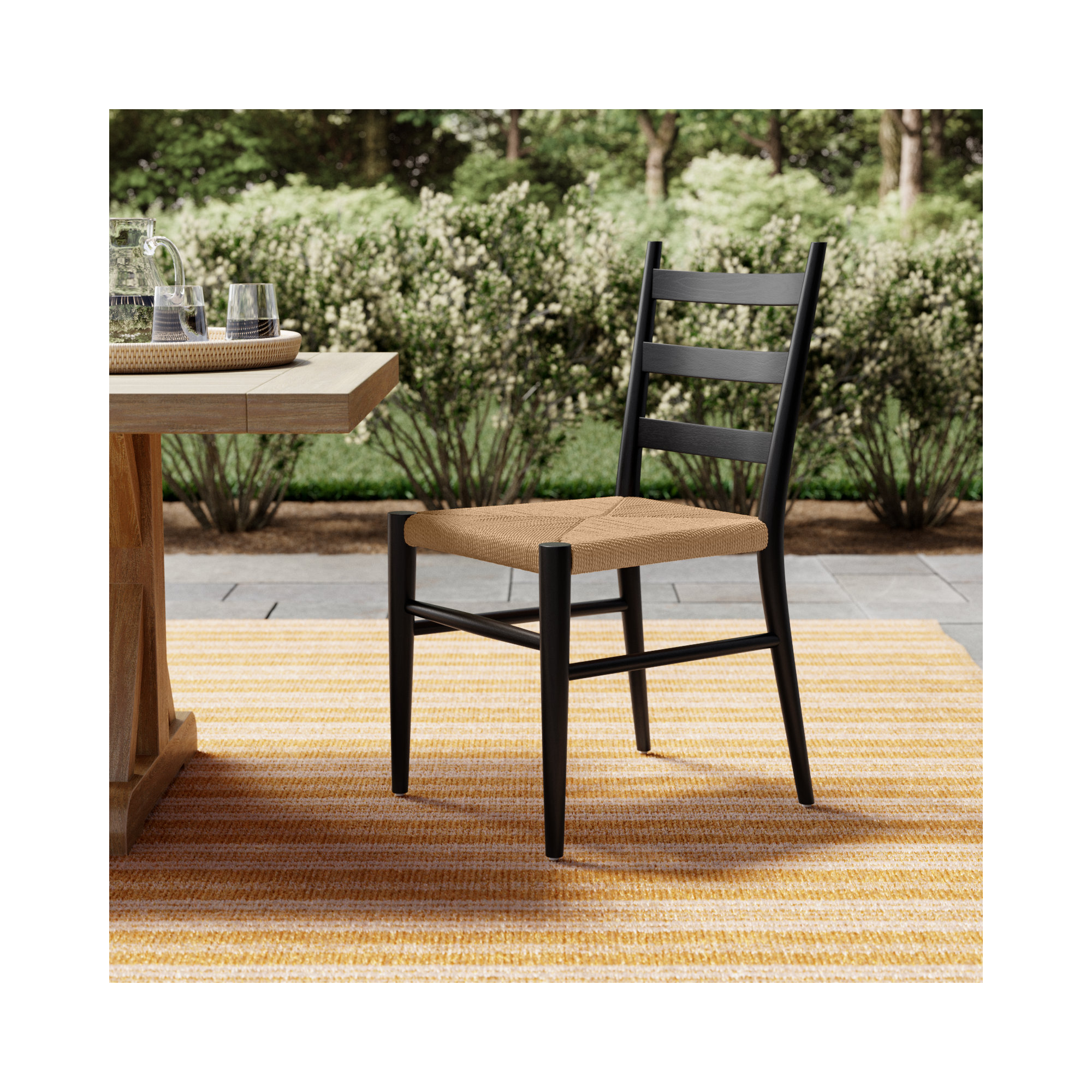 Chopin Teak Wood Premium All-Weather Wicker Outdoor Dining Side Chair, Aged Ebony