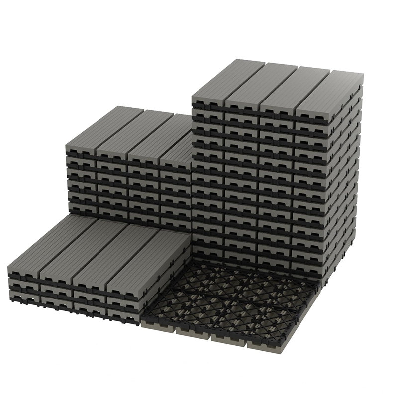 Carreaux de terrasse en composite de style entrelacé 12 po x 12 po, imperméables, Gris, 27