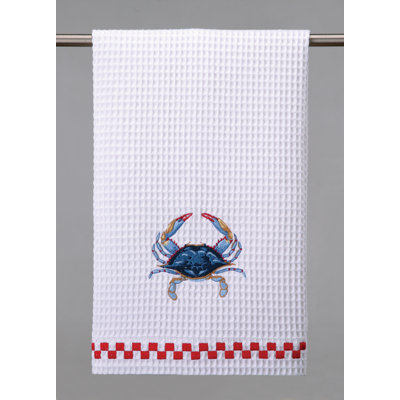 Blue Crab Waffle Weave Embroidered Kitchen Towel