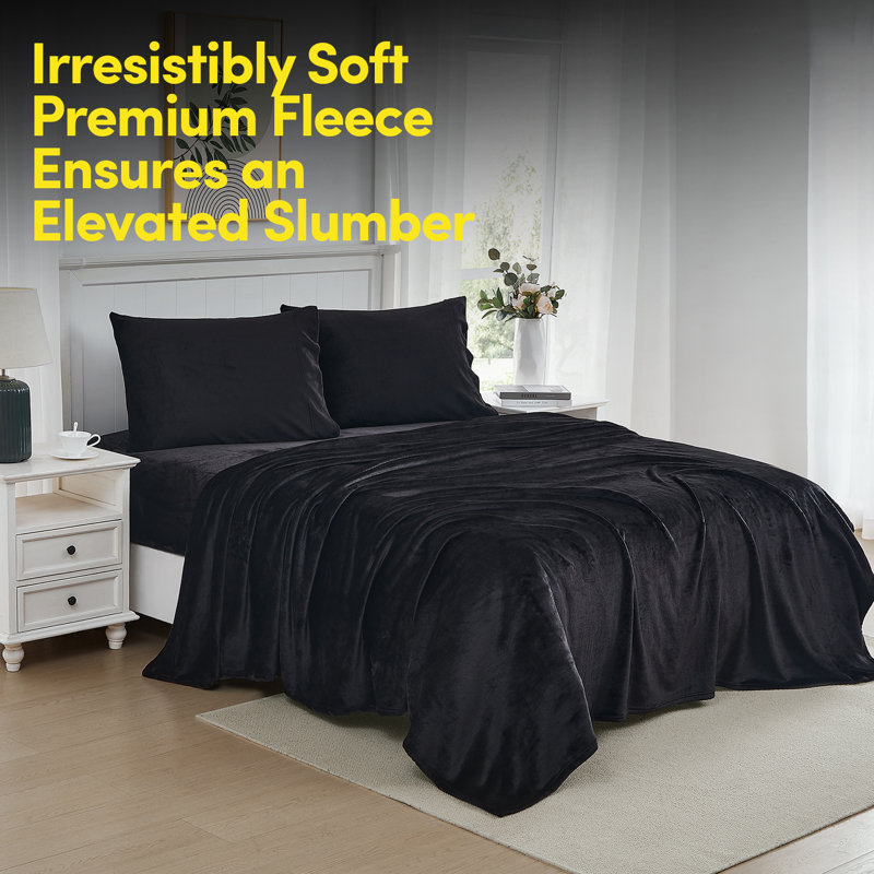 Ensemble de draps en molleton ultra doux Microplush - très grand, noir, Ensemble de draps pour très grand lit avec 2 taie
