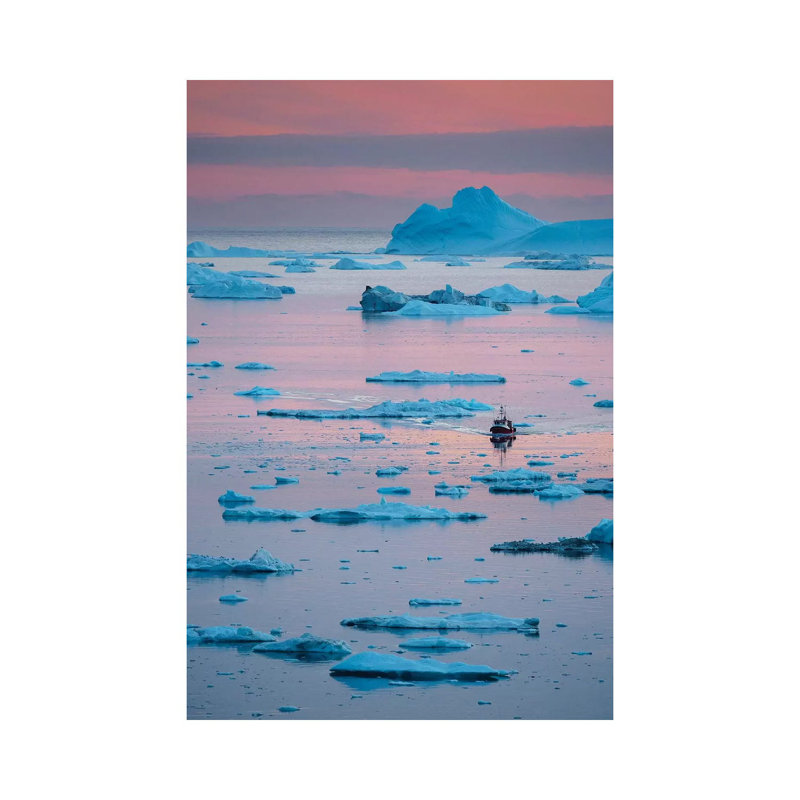 Boat At Ilulissat Icefjord, UNESCO, Ilulissat Kangerlua At Disko Bay. Greenland by Martin Zwick - Wrapped Canvas Gallery-Wrapped Canvas Giclée