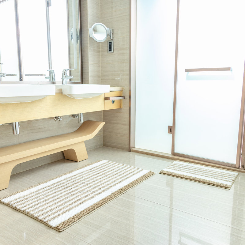 Asheton Non-Slip Bath Rug, Beige/White