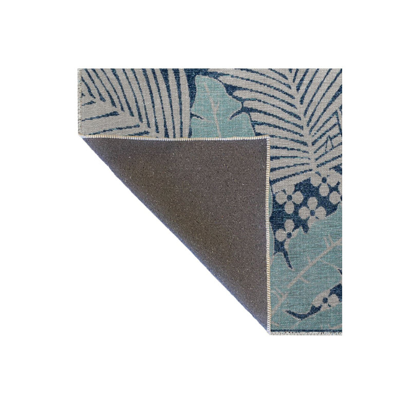 Tapis bleu délavé à motif floral multicolore, Sous-tapis rectangulaire de 3 pi 3 po x 4 pi 11 po