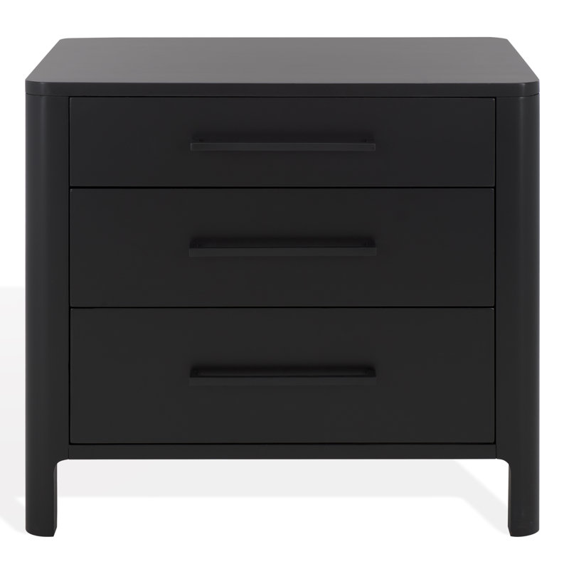 Abbiava 3 Drawer Wood Nightstand, Black