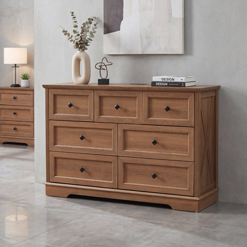 Commode de chambre à coucher à 7 tiroirs Farmhouse, commode haute en bois, rangement pour garde-robe de chambre à coucher
