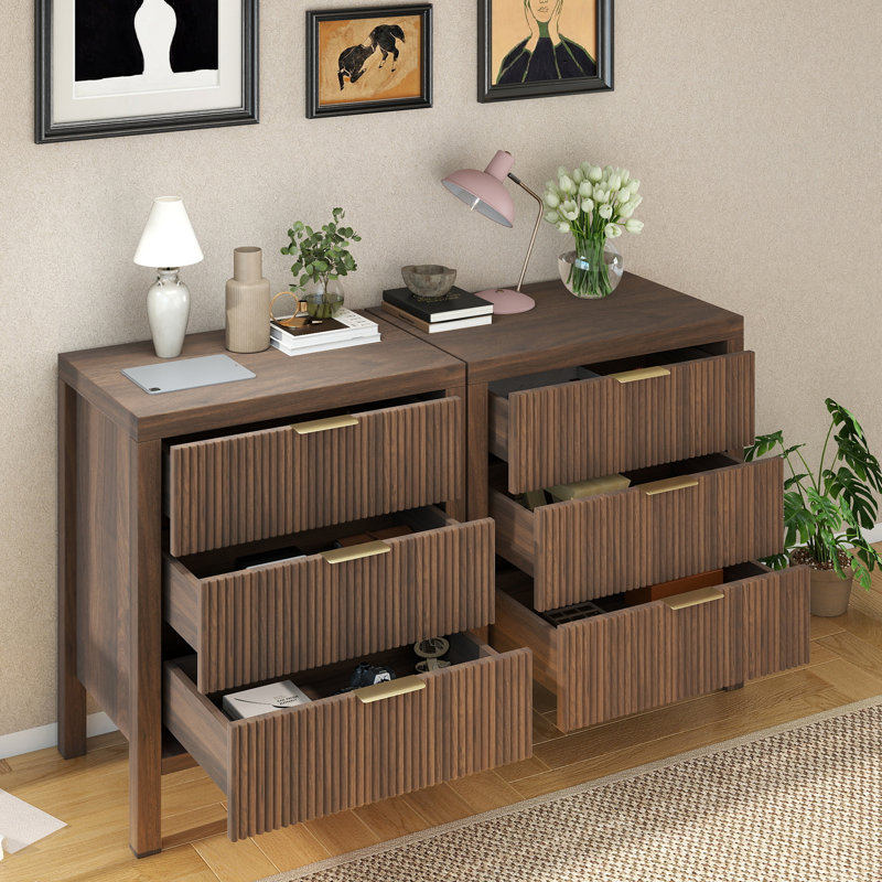 Ensemble de table de chevet 3 tiroirs (ensemble de 2), Brown