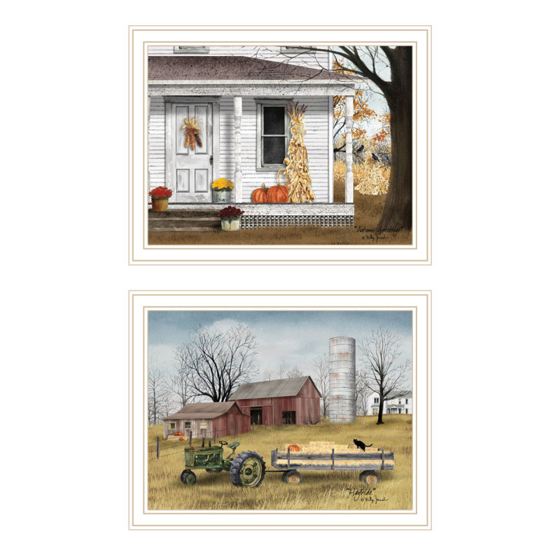 "Trendy Decor" 4U 2 pièces Vignette Autumn Greetings, art mural encadré blanc pour le salon, Blanc