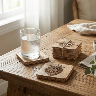 Ensemble de 4 sous-verres carrés à motif de fraises