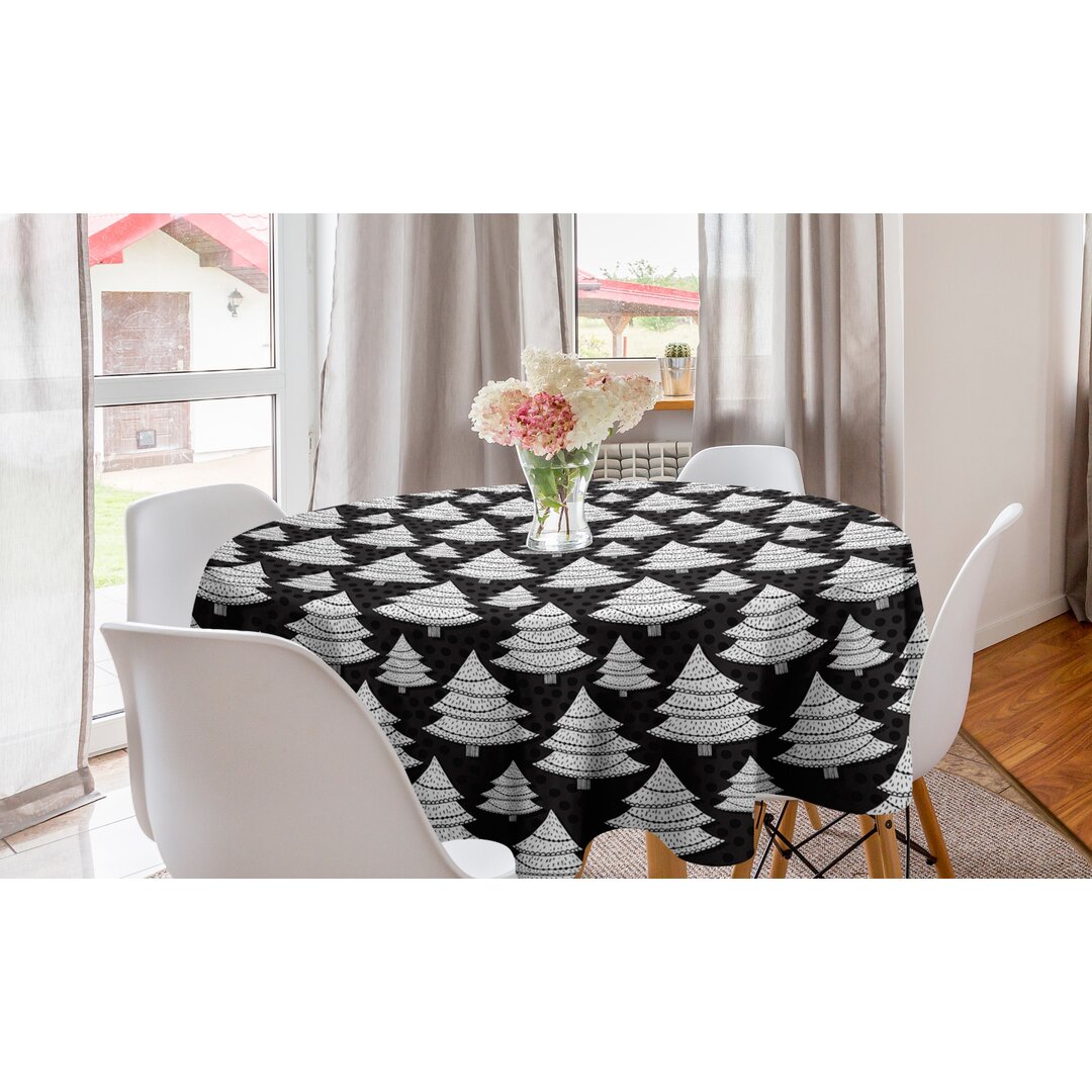 Tischdecke Camran Monochromer Druck von sich wiederholenden verschnörkelten Bäumen