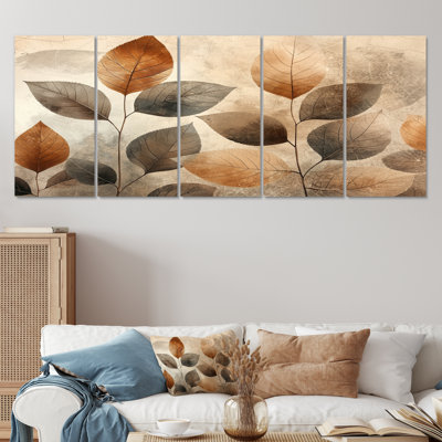 «Taupe Leaves Mosaic Collag III» - Décoration murale feuilles - Art mural traditionnel