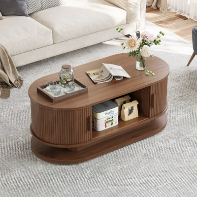 43.3'' W Oval Coffee Table With Hidden Storage & RGB Light