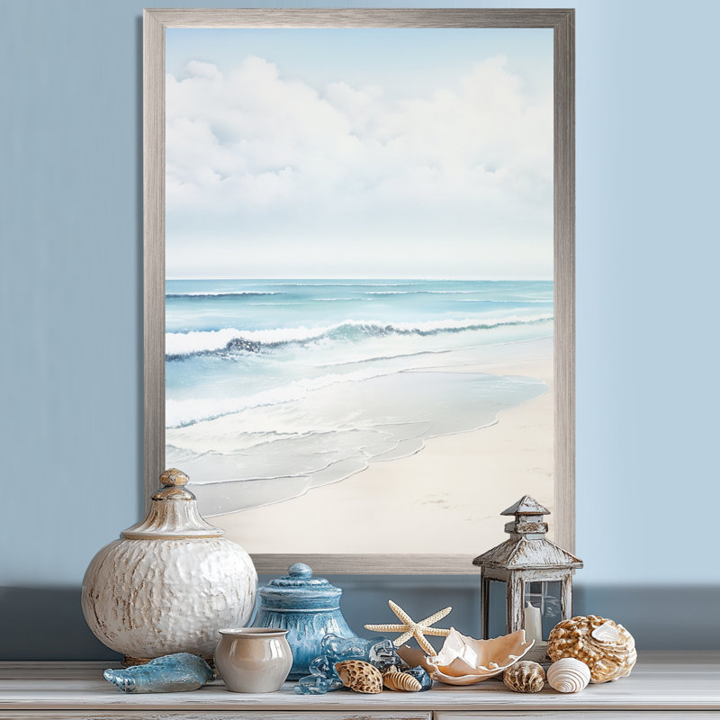 «Beach Photo Tranquil Waters II - Coastal Beach», art mural, H 32 po x l 24 po x P 1 po, Cadre simple argenté