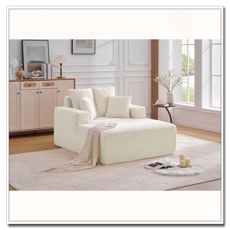 Modern Upholstered Corduroy Longue Chair Indoor, Beige-1