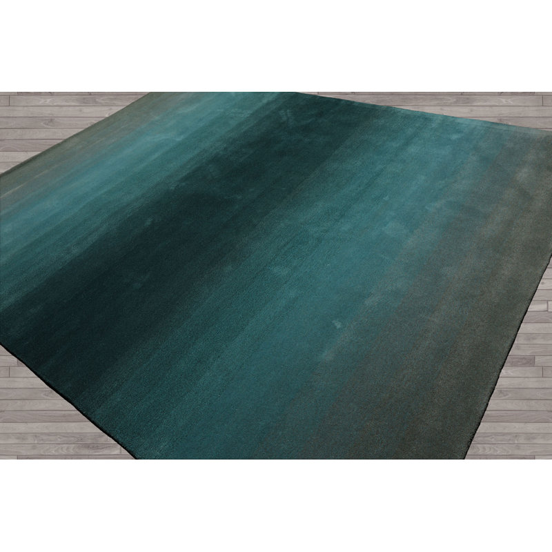 Tapis bleu sarcelle en laine LoomBloom, Rectangulaire 8 pi x 10 pi