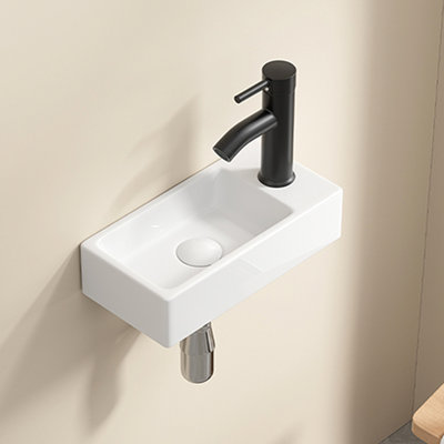 Westcott Left Hand Wall Hung Rectangle Ceramic Cloakroom Sink, American Traditional Style Milk White, 14*7*3Inch, Single Tap Hole For Bathroom White Wash Basin, Small Hand,