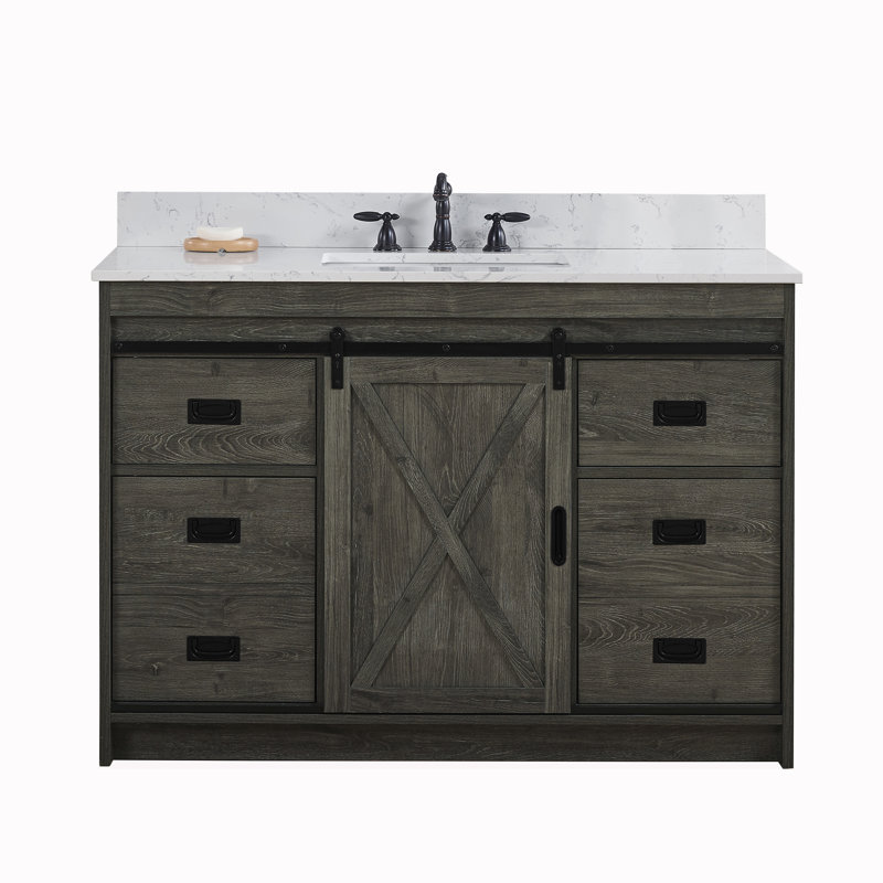 Jillian 48'' Single Bathroom Vanity with Engineered Stone Top, Charcoal Gray/Matt Black
