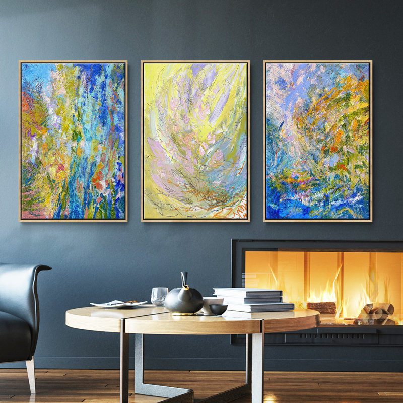 " Fledgling I " 3 - Pieces, Natural Wood Framed, 40" H x 78" W