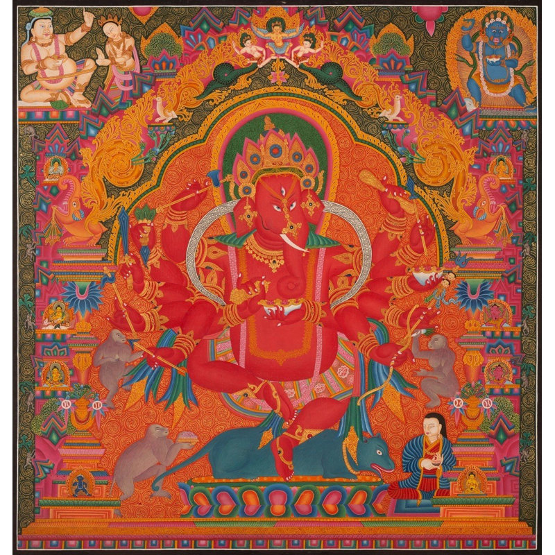 Red Newari Ganesha (Brocadeless Thangka)
