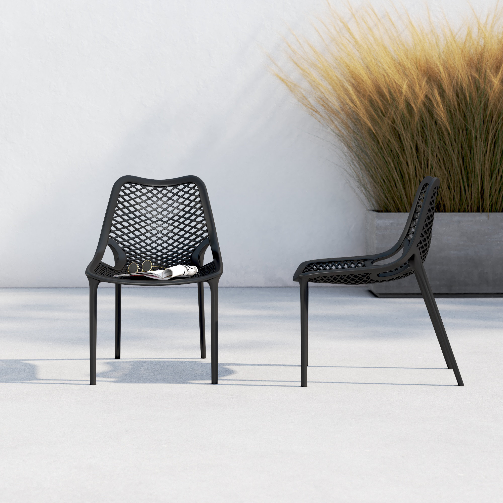 Farrah Outdoor Stacking Dining Side Chair, Black