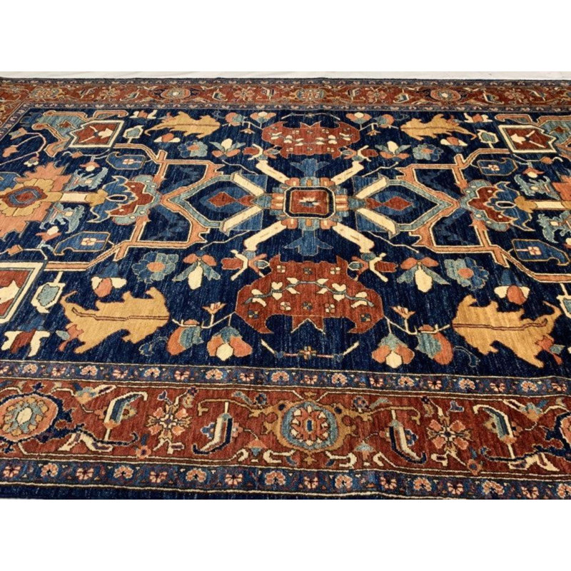 Tapis bleu oriental en laine / coton 6 pi 4 po x 8 pi 11 po Oriental
