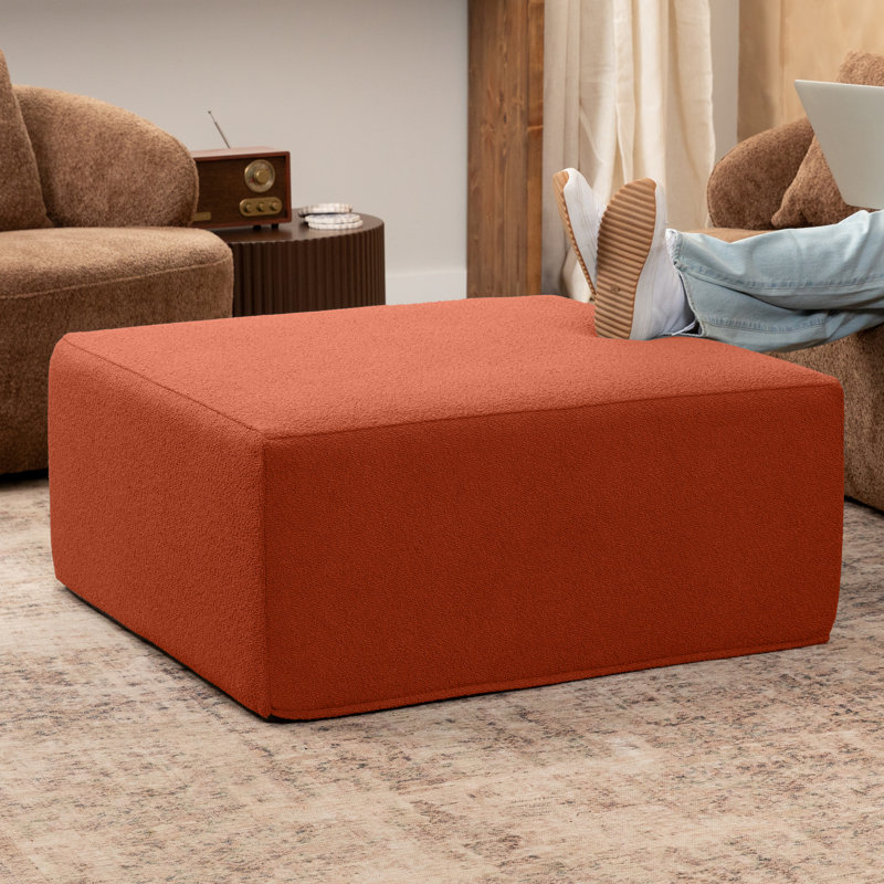 Terra Cotta Faux Fur Oversized Square Cocktail Ottoman