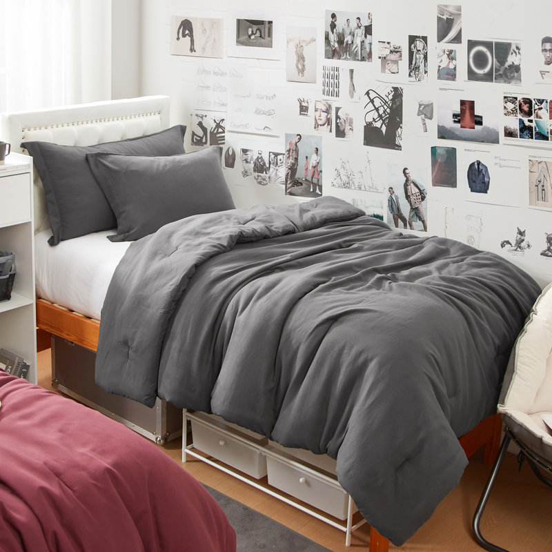 Double Brushed Microfiber Solid Twin XL Comforter Set, Granite Gray
