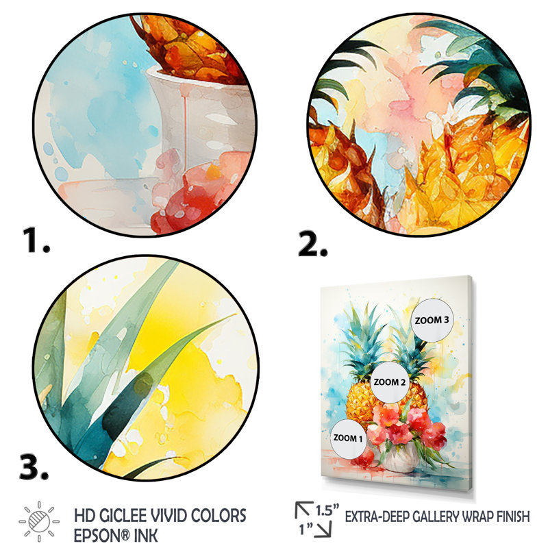 Aquarel Pineapple Painting - Pineapples Wall Art, Black Floater Framed, 32" H x 16" W x 1" D