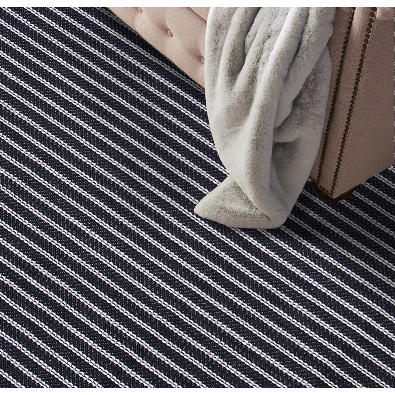 Tapis rayé noir intérieur / extérieur, Rectangle 8 pi x 10 pi