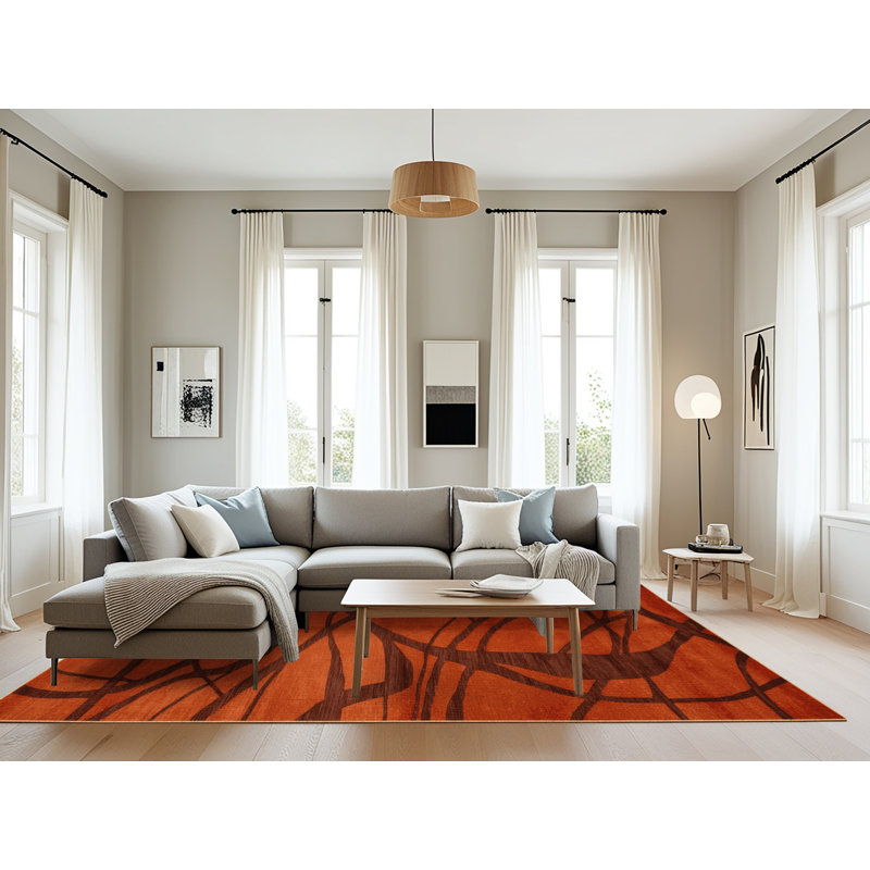 Tapis abstrait lavable à la machine, Rectangulaire 8 pi x 10 pi