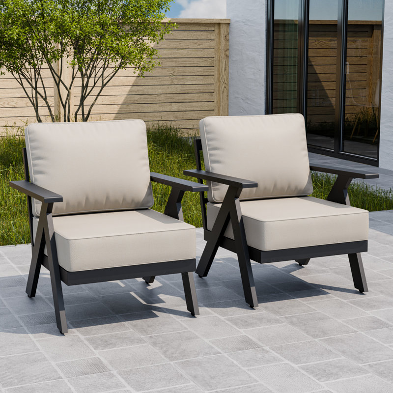 2 Piece Outdoor Patio Aluminum Club Chair with Cushions, Beige