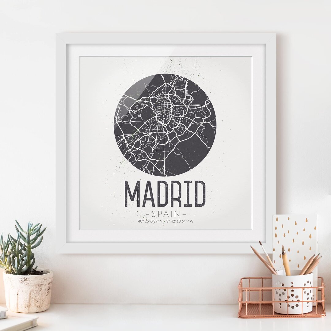 Gerahmter Grafikdruck Stadtplan von Madrid - Classic