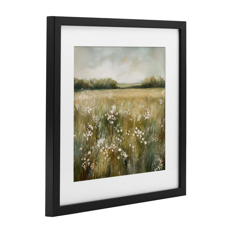 «Neutral Field Of Flowers», reproduction encadrée sous verre, par Petal Prints Design, H 13 po x l 13 po, Cadre noir minuit
