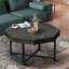 Table basse rétro en bois à motif patchwork octogonal avec pieds croisés en métal, pour un décor campagnard et une utilisation efficace de l'espace.-1186610916
