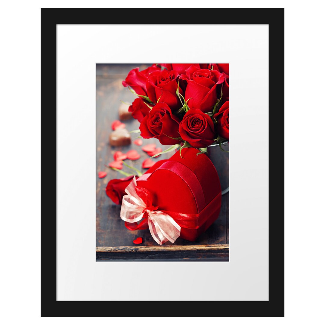 Gerahmtes Poster Rosen mit Herz