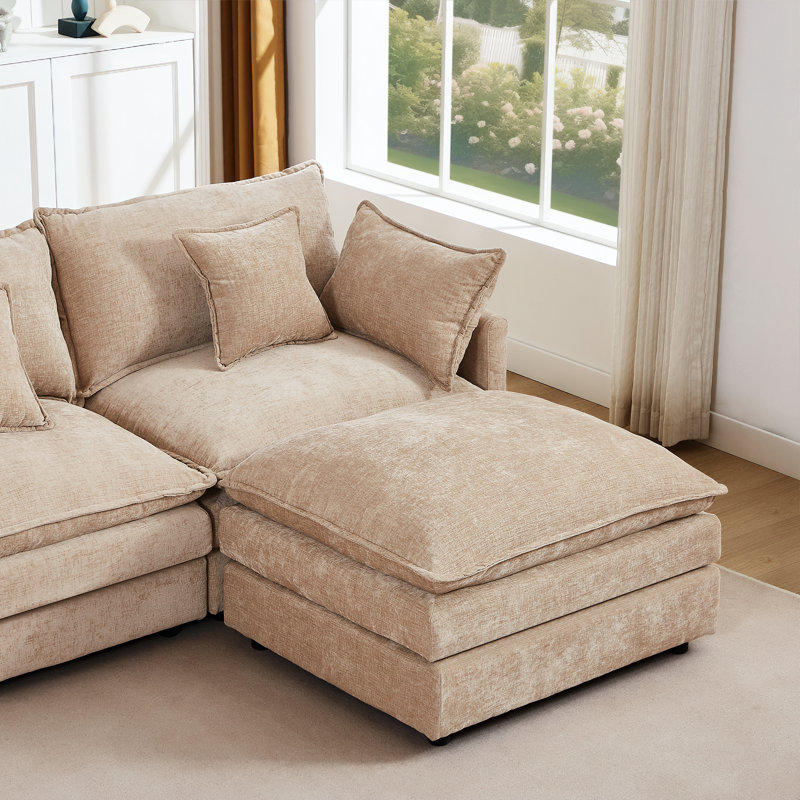 Canapé rembourré Cloud, canapé modulaire en U avec repose-pieds, Beige