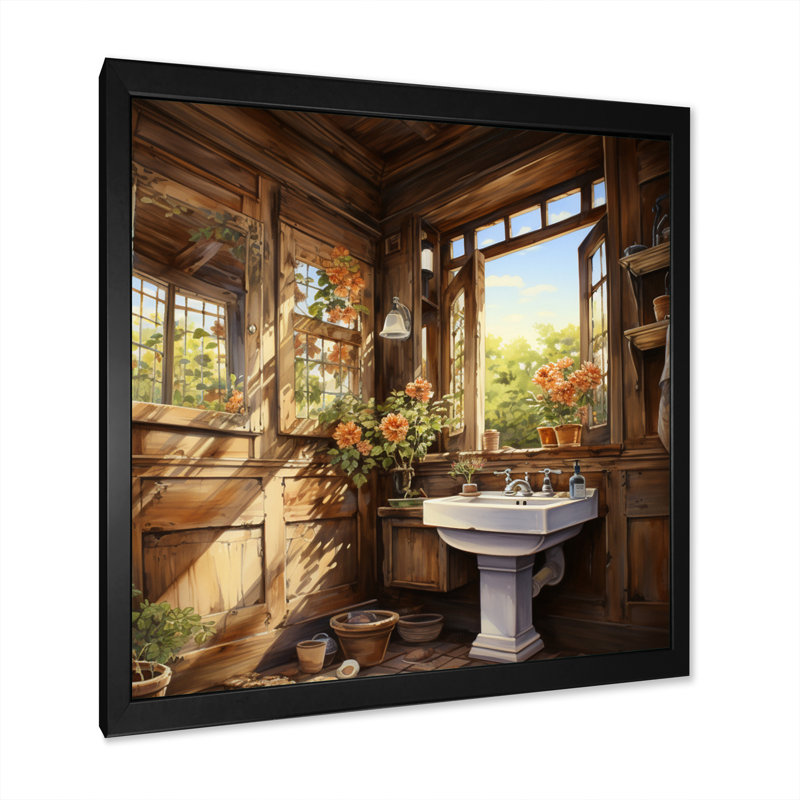 Toilette, charme champêtre - art mural sur toile Bath & Laundry, Cadre simple noir, H 36 po x l 36 po x P 1,5 po