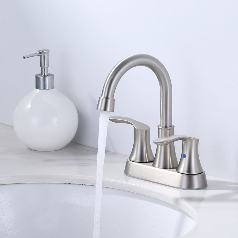 Brushed Nickel 4-Inch Centerset Double Handle High Arc Bathroom Faucet