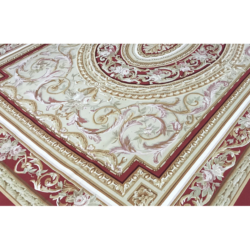 Hand-Knotted High-Quality Beige and Red Area Rug, Rectangle 8'10" x 12'5"