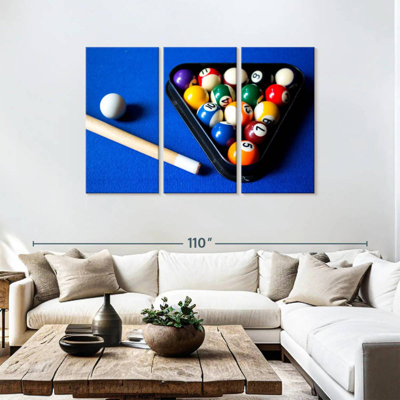 Senne Billiard Balls On Blue Table, 48" H x 74" W