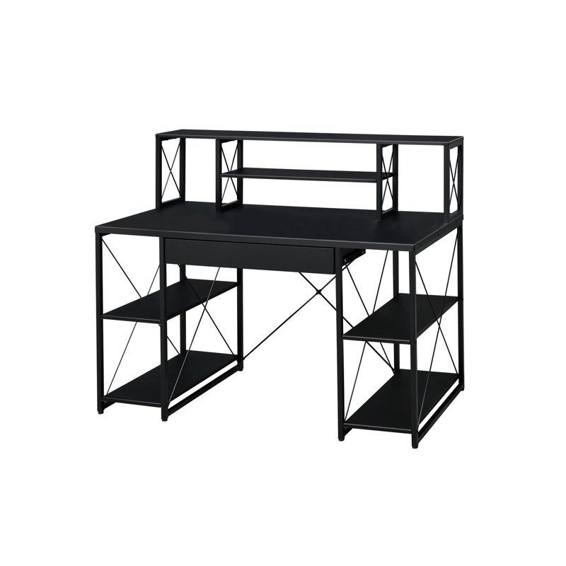 Élégant bureau de travail noir avec amplement d'espace de rangement pour un espace de travail polyvalent