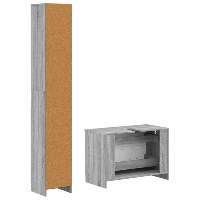  2 Piece Bathroom Cabinet Set with Drawer EDE Engineered Wood Storage, Grey Sonoma