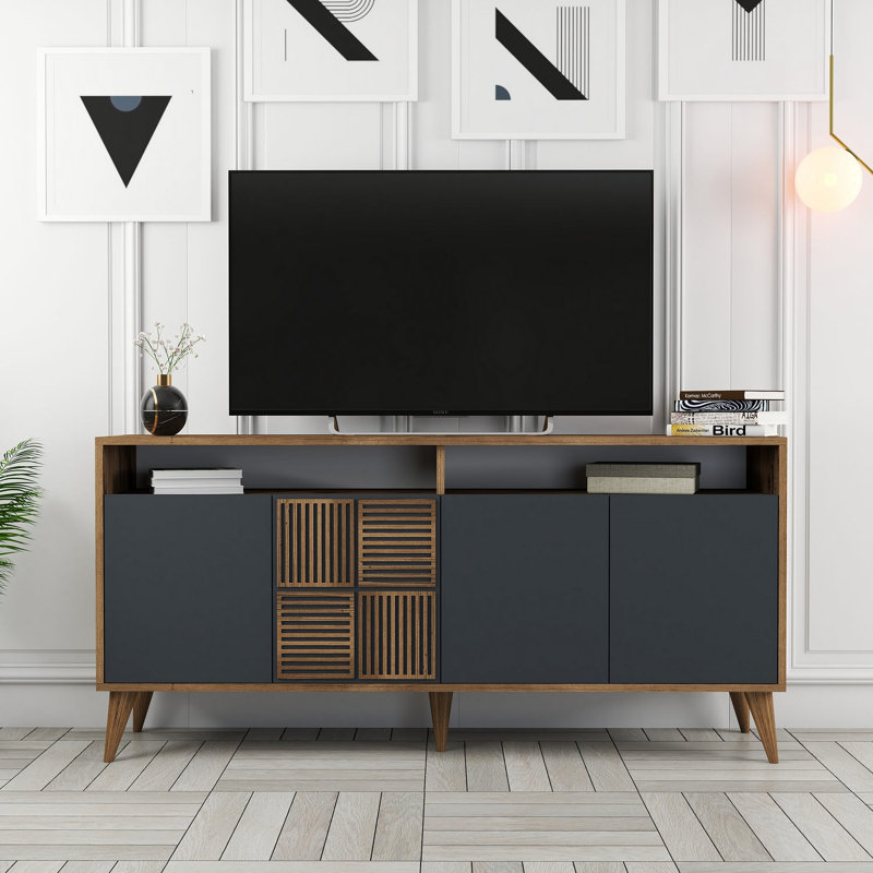 Console Adrius, Noyer, Anthracite / noyer, H 30,9 po x l 63 po x P 13,8 po