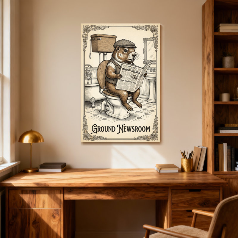 Bath & Laundry Groundhog lisant le journal sur la toilette, H 36 po x l 24 po