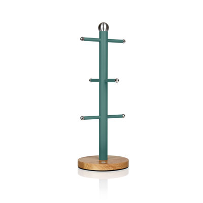 Swan Nordic Scandi Mug Tree with Non-Slip Bamboo Base, Steel, One Size
