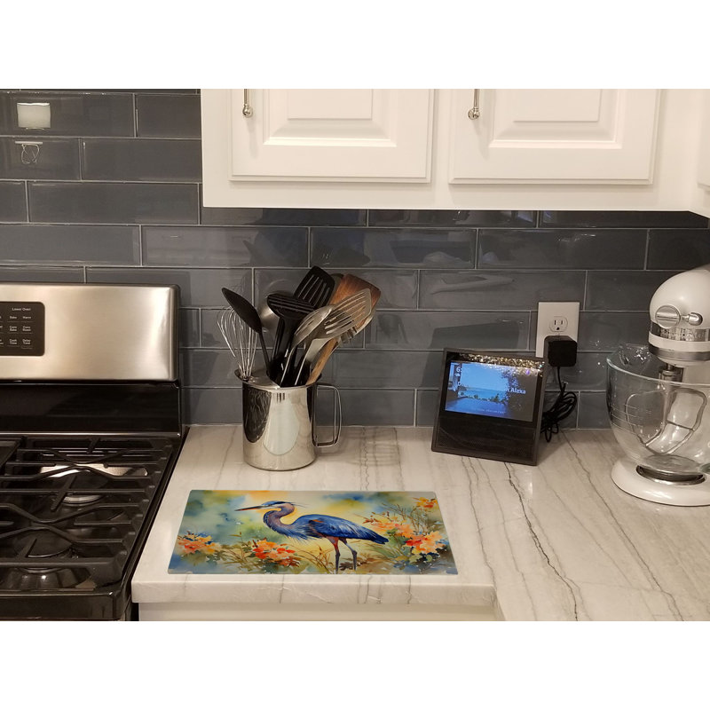 Large Blue Heron Tempered Glass Cutting Board