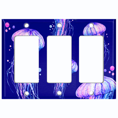 Jelly Fish Pink Party Dark Blue Nautical & Beach Themed 3 - Gang Rocker Standard Wall Plate