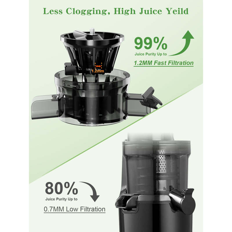 GlowWise Juicer Machines with Built-in Blades for Slicing Whole Fruits & Vegetables, Cold Press Juicer with 4.35" Large Feeding Chute, Easy to Clean, Quiet Masticating Juicer with High Juice Yield