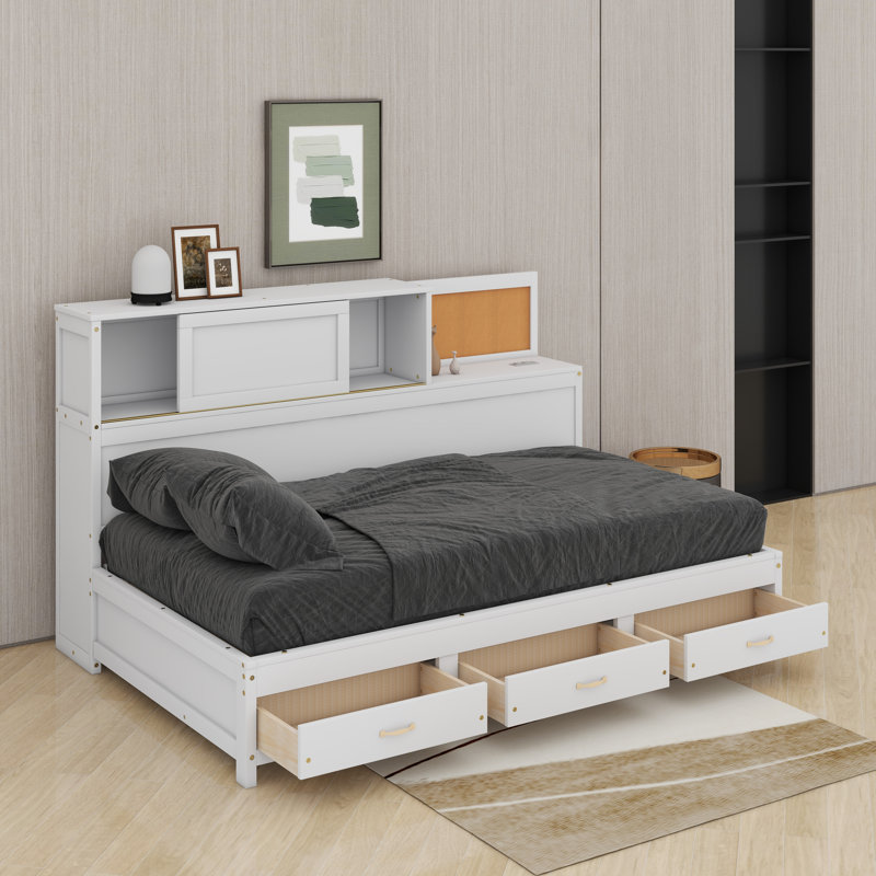 Twin Size Wooden Daybed With Drawers, Shelf And USB Ports
