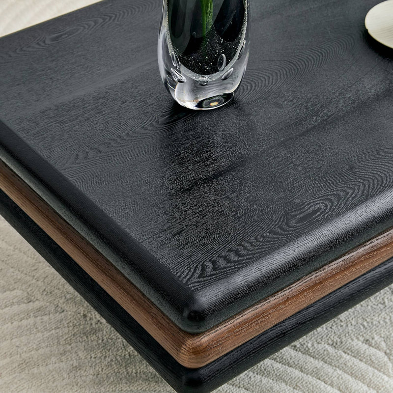 Table basse moderne à 3 niveaux empilable rectangulaire, panneau de fibres à densité moyenne avec placage de bois, table d'appoint pour le salon